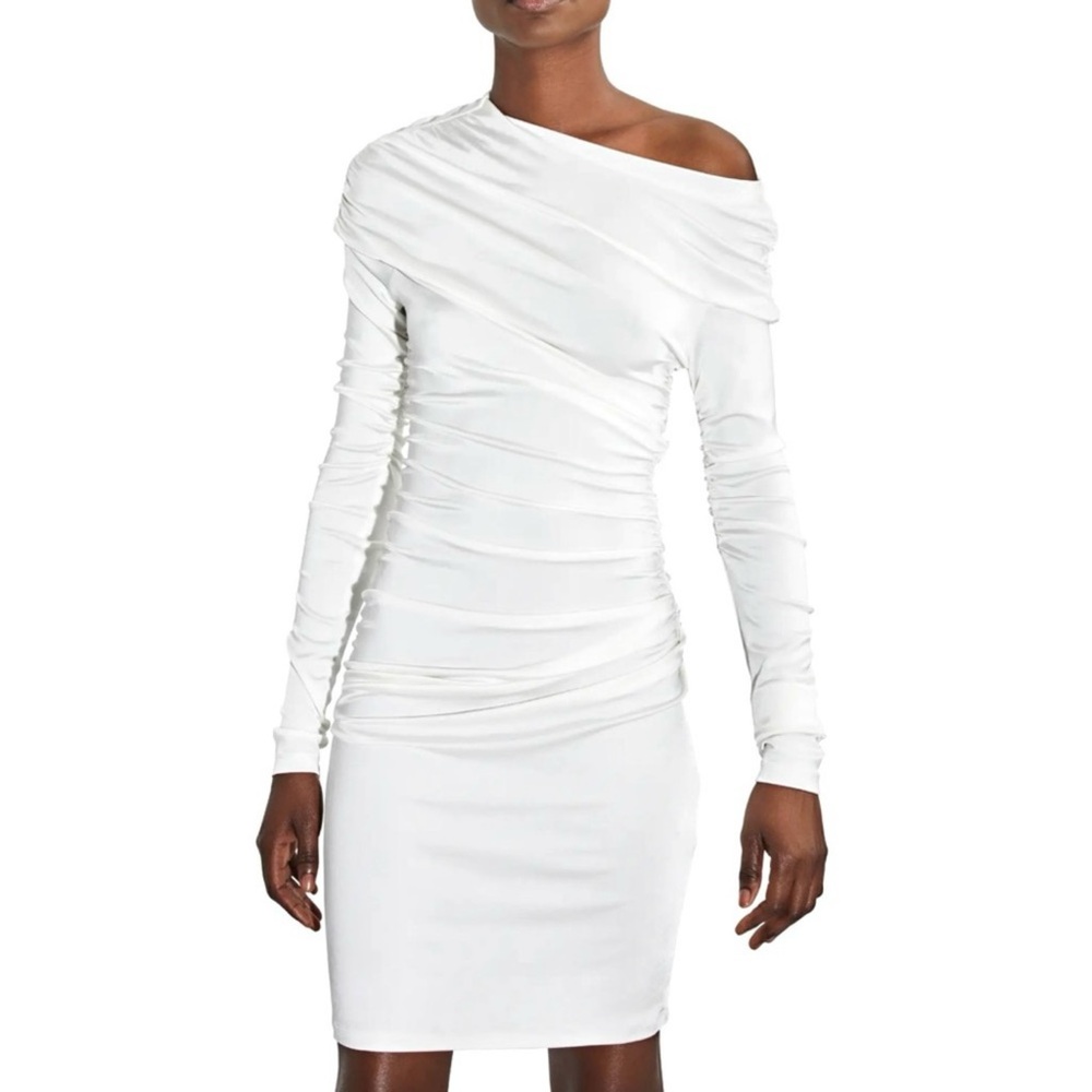 NEW ET OCHS WHITE OFF-SHOULDER RUCHED MINI DRESS